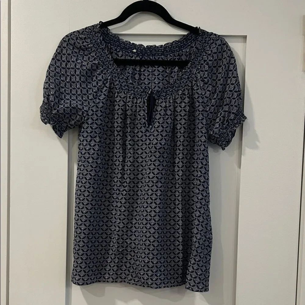 Joie Navy Blue Patterned Silk Women's Top, Size Small